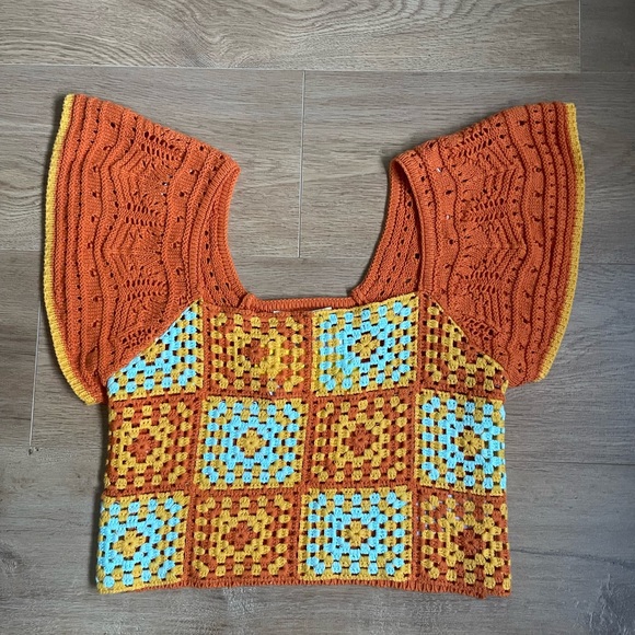 Circus NY Crochet Granny Square Crop Top | Size S | Retro Boho - Picture 3 of 7